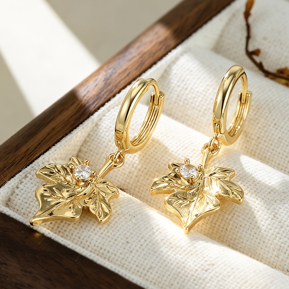 Exquisite Leaf-shaped Drop Earrings, Copper Design